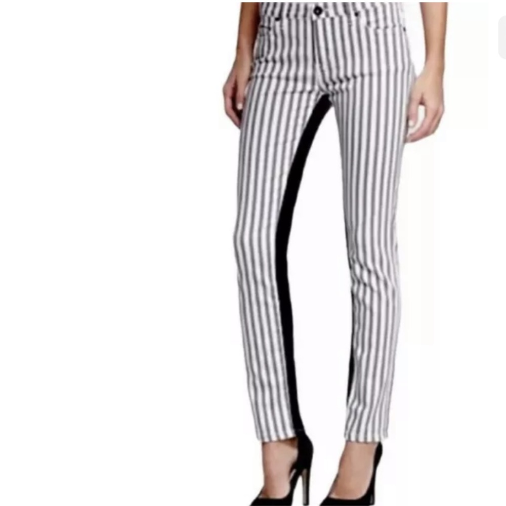 BLANK NYC The Stick Shift Cigarette Leg Denim Jeans Striped Skinny Gray White